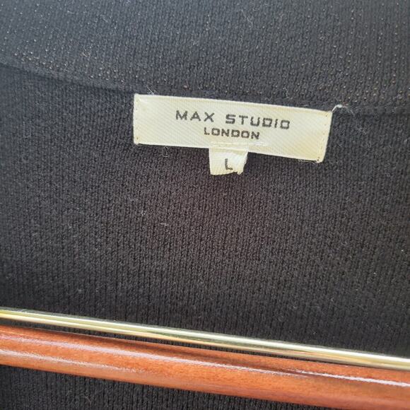 Max Studio Sweater Size Large Black With Tan Cardigan Blazer Old Money Preppy - Picture 3 of 8